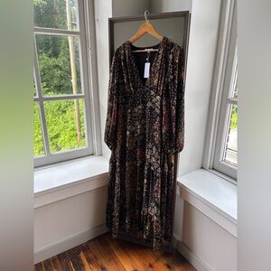 Baltic born floral black maxi long sleeve dress NWT